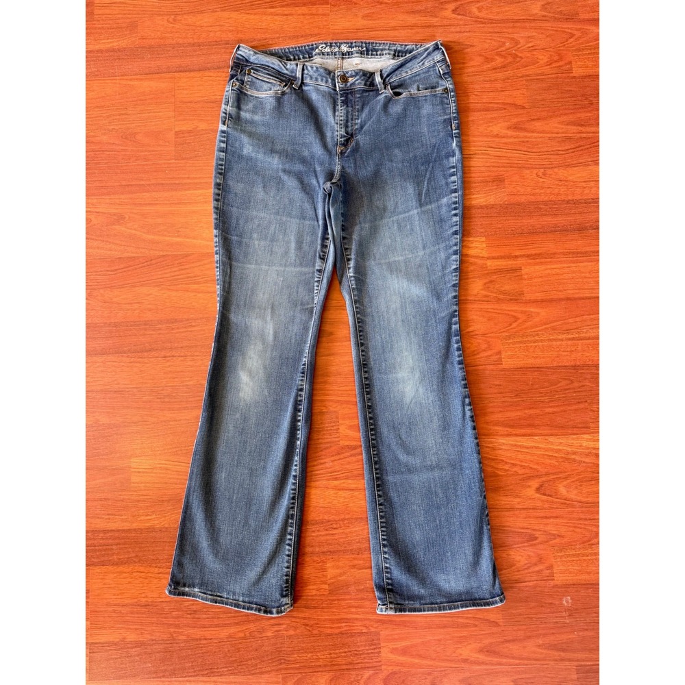 Eddie Bauer Womens Bootcut Jeans Size 14 Medium Wash Stretch Pants Wide leg